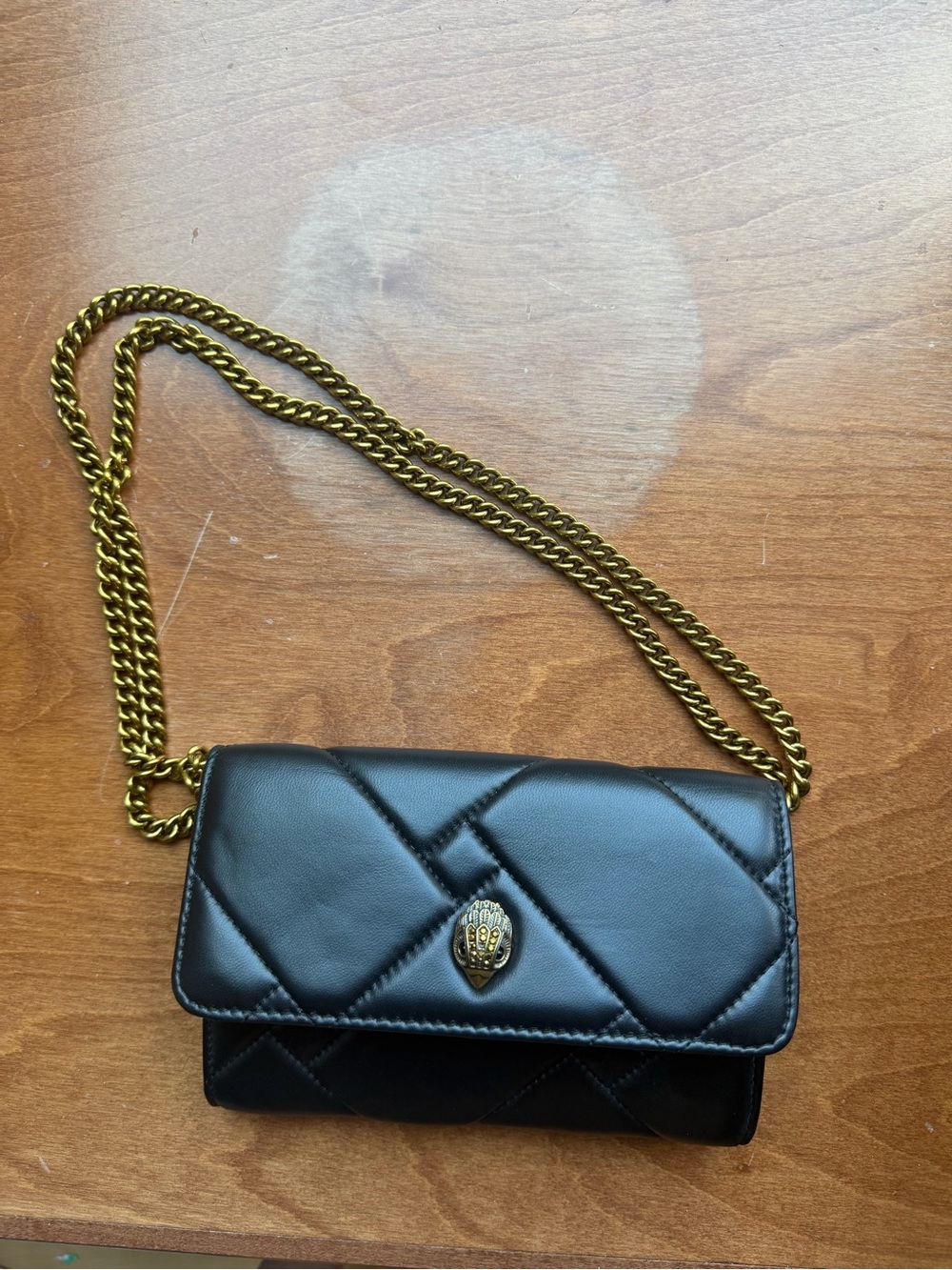 Kurt Geiger Black Quilted Crossbody with Gold Chain